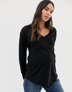 Черная oversize-туника с V-образным вырезом ASOS DESIGN Maternity-Черный