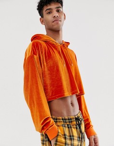 Oversize-худи укороченного кроя из велюра оранжевого цвета ASOS DESIGN-Золотой