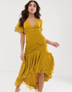 Платье миди с кружевной отделкой ASOS DESIGN-Мульти
