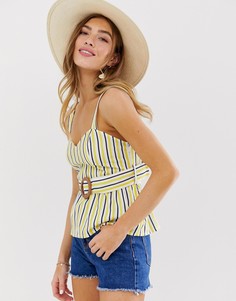 Топ в полоску с баской и ремнем ASOS DESIGN-Мульти