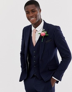 Темно-синий свадебный приталенный пиджак в полоску Burton Menswear