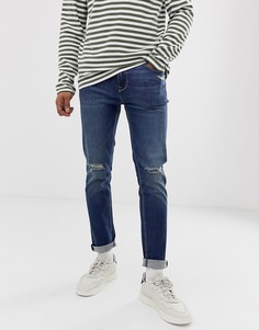 Темные джинсы скинни с рваными коленями ASOS DESIGN-Синий
