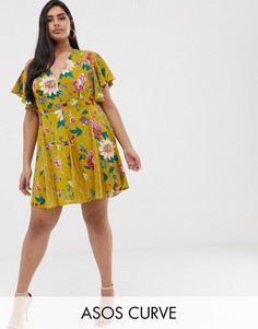 Платье мини с цветочным принтом ASOS DESIGN Curve-Мульти
