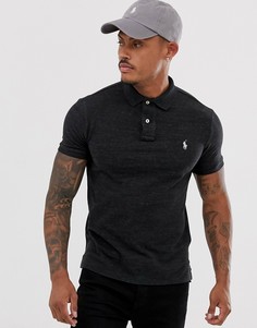 Облегающее черное меланжевое поло из пике с логотипом Polo Ralph Lauren-Черный