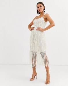 Платье мини в стиле макраме ASOS DESIGN-Бежевый