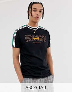 Свободная футболка с принтом и рукавами в полоску ASOS DESIGN Tall-Черный