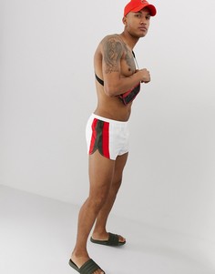 Белые короткие шорты для плавания с отделкой красного цвета и цвета хаки по бокам ASOS DESIGN-Белый