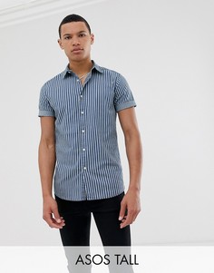 Джинсовая рубашка скинни в полоску ASOS DESIGN Tall-Синий
