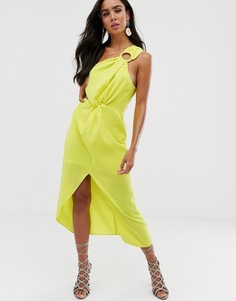 Платье миди на одно плечо с кольцом ASOS DESIGN-Зеленый