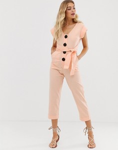 Комбинезон на пуговицах с поясом на талии ASOS DESIGN-Оранжевый