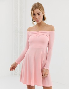 Платье в рубчик с длинными рукавами New Look-Розовый