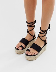 Черные эспадрильи на платформе Public Desire Calypso-Розовый