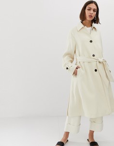 Макинтош с кейпом и черепаховыми пуговицами Selected Femme-Бежевый