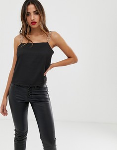 Атласный топ с декоративными кольцами на бретелях ASOS DESIGN-Черный