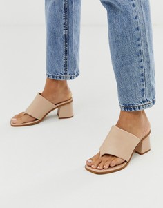 Бежевые кожаные сандалии на блочном каблуке ASOS DESIGN Hold up-Бежевый