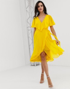 Платье миди с кейпом ASOS DESIGN-Желтый
