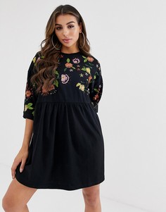 Свободное платье с вышивкой ASOS DESIGN-Розовый