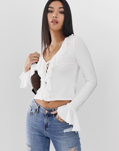 Лонгслив с завязкой спереди и оборкой ASOS DESIGN-Белый