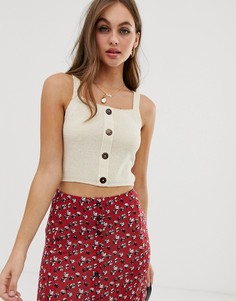 Трикотажный топ на пуговицах ASOS DESIGN-Светло-бежевый