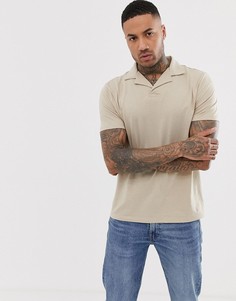 Поло бежевого цвета из органического хлопка с отложным воротником ASOS DESIGN-Бежевый