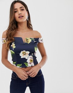 Топ со спущенными плечами и цветочным принтом AX Paris-Белый