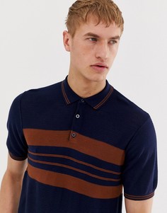 Темно-синее трикотажное поло с полосками Burton Menswear-Темно-синий
