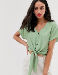 Топ с короткими рукавами и пуговицами ASOS DESIGN-Зеленый