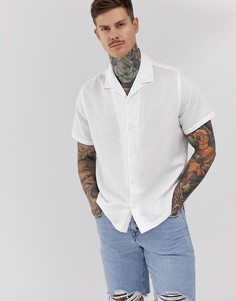 Белая oversize-рубашка с отложным воротником из ткани с добавлением льна ASOS DESIGN-Белый