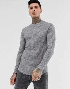 Длинный лонгслив в рубчик с асимметричным краем ASOS DESIGN-Серый