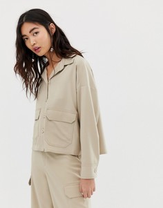 Бежевая укороченная рубашка в стиле милитари Monki-Бежевый