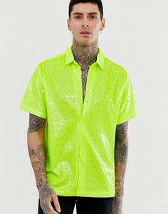 Фестивальная oversize-рубашка неоново-желтого цвета с отложным воротником и пайетками ASOS DESIGN-Желтый