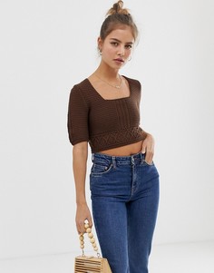 Кроп-топ кроше с квадратным вырезом ASOS DESIGN-Коричневый