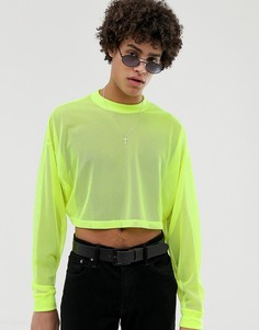 Фестивальный укороченный oversize-лонгслив из сетчатой ткани неонового цвета ASOS DESIGN-Желтый