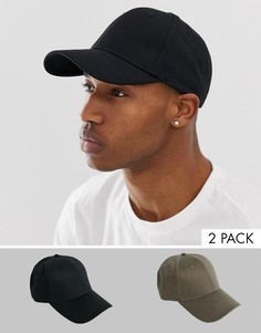 2 бейсболки черного цвета/хаки ASOS DESIGN - Скидка-Мульти