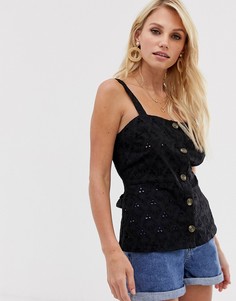 Топ с вышивкой ришелье и завязкой ASOS DESIGN-Черный