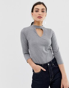 Боди с рукавами длиной 3/4, высоким воротником и вырезом капелькой Benetton-Серый