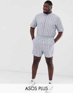 Комбинезон-шорты в полоску из ткани сирсакер ASOS DESIGN Plus-Синий