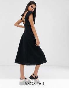 Платье миди на пуговицах с открытой спиной ASOS DESIGN Tall-Черный