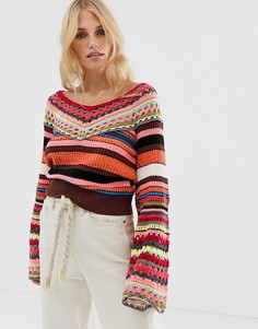 Джемпер в полоску с отделкой кроше Free People Heart and Soul-Коричневый