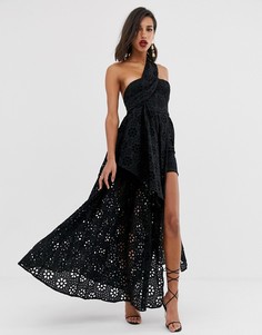 Платье с вышивкой ришелье и накладкой в виде юбки-макси ASOS EDITION-Черный