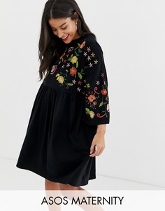 Свободное платье с вышивкой ASOS DESIGN Maternity-Черный