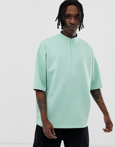 Зеленая удлиненная oversize-футболка с высоким воротом ASOS DESIGN-Зеленый