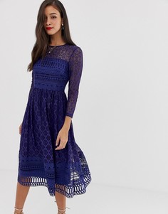 Кружевное приталенное платье миди ASOS DESIGN Premium-Темно-синий