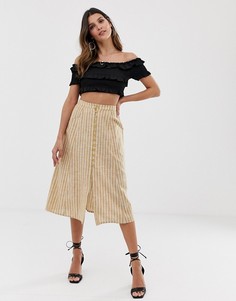 Кремовая юбка миди в полоску на пуговицах ASOS DESIGN-Мульти