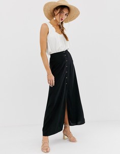 Юбка макси на пуговицах ASOS DESIGN-Черный