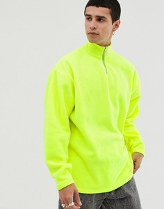 Неоновый oversize-свитшот из флиса с короткой молнией ASOS DESIGN-Желтый