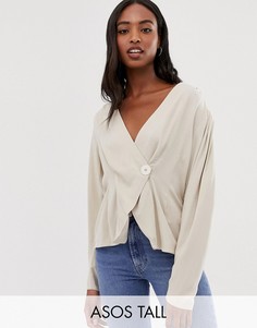 Асимметричный топ с запахом и длинными рукавами ASOS DESIGN Tall-Коричневый