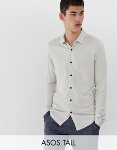 Серовато-бежевая обтягивающая рубашка из вискозы ASOS DESIGN Tall-Кремовый