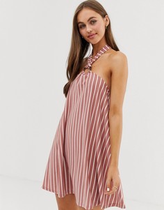 Свободное платье мини в полоску с бретелью через шею ASOS DESIGN-Мульти