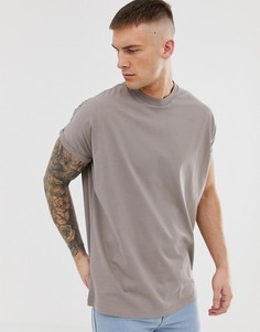 Бежевая длинная oversize-футболка с круглым вырезом и отворотами на рукавах ASOS DESIGN-Бежевый